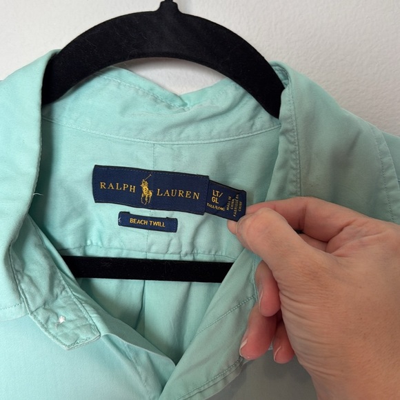 Ralph Lauren Beach Twill 100% Cotton Button Up Light Green Lg Tall and Long - Picture 3 of 13